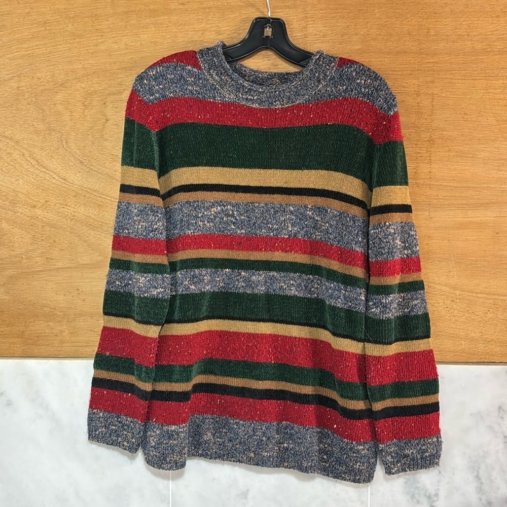 Vintage Koret City Blues Sweater Womens Striped Wool Shoulder Pads size M